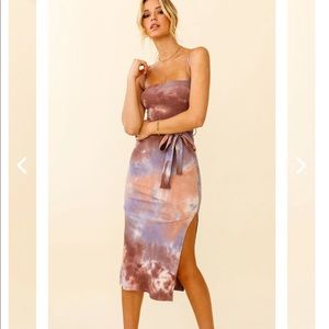 Brown/ Lilac tie dye midi dress